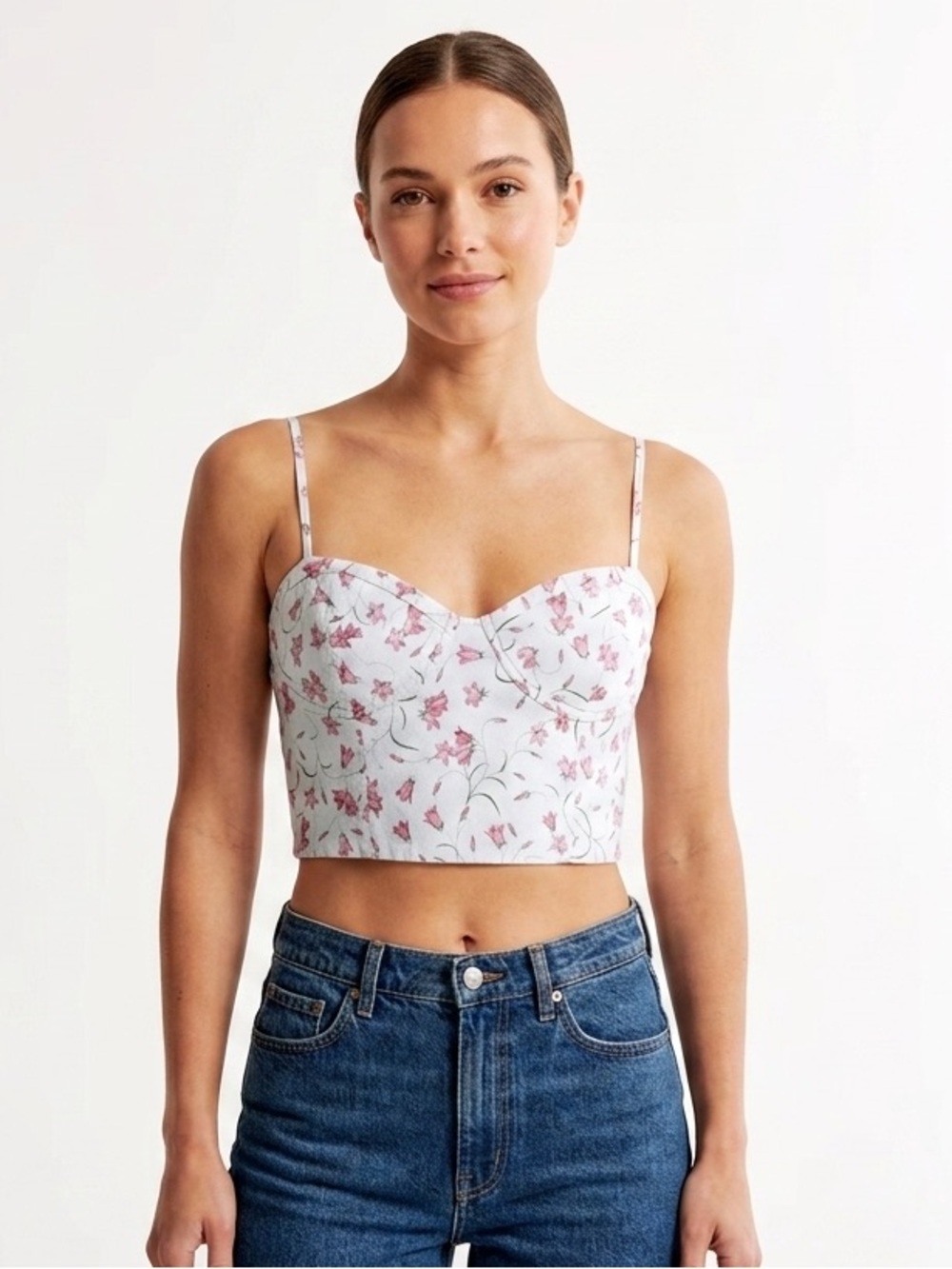 Sun-deh Bonnie Bustier Crop Top Light Blue Floral